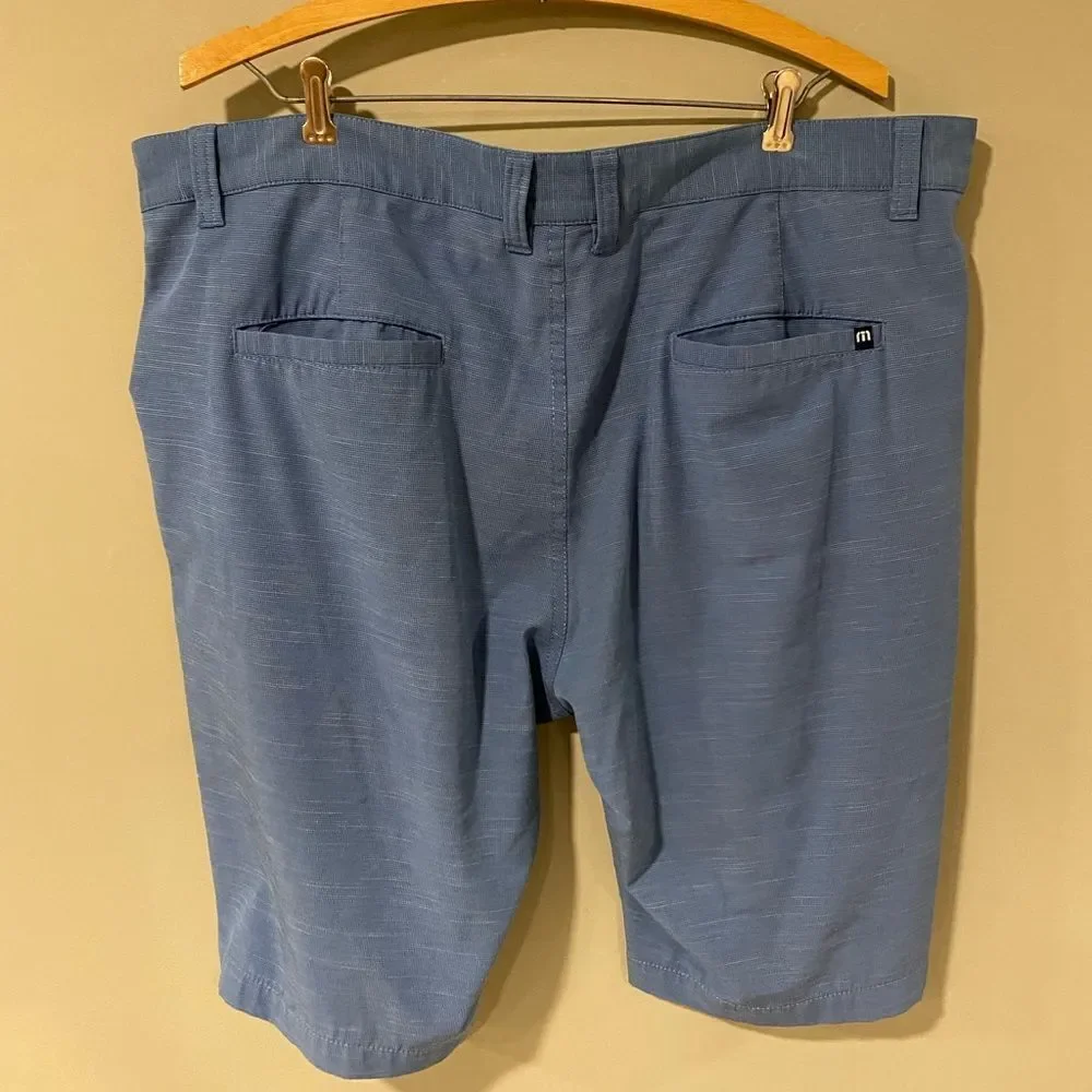 Travis Mathew Golf Shorts Mens 40 Heathered Blue Flat Front Athletic Performance